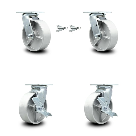 Service Caster 6 Inch Semi Steel Caster Set with Roller Bearings 2 Swivel Lock 2 Brake SCC SCC-30CS620-SSR-BSL-2-TLB-2